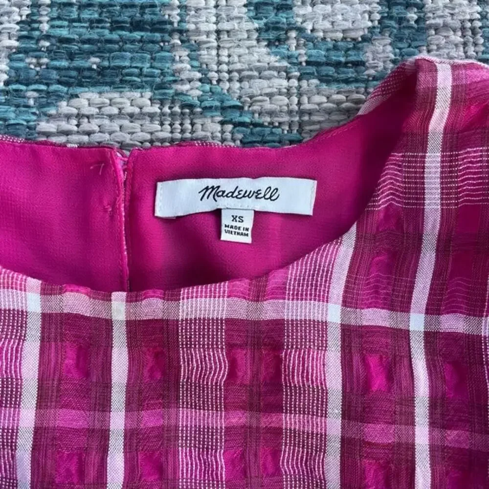 Madewell Fuchsia Plaid Puff Sleeve Blouse Top‎ - Size XS